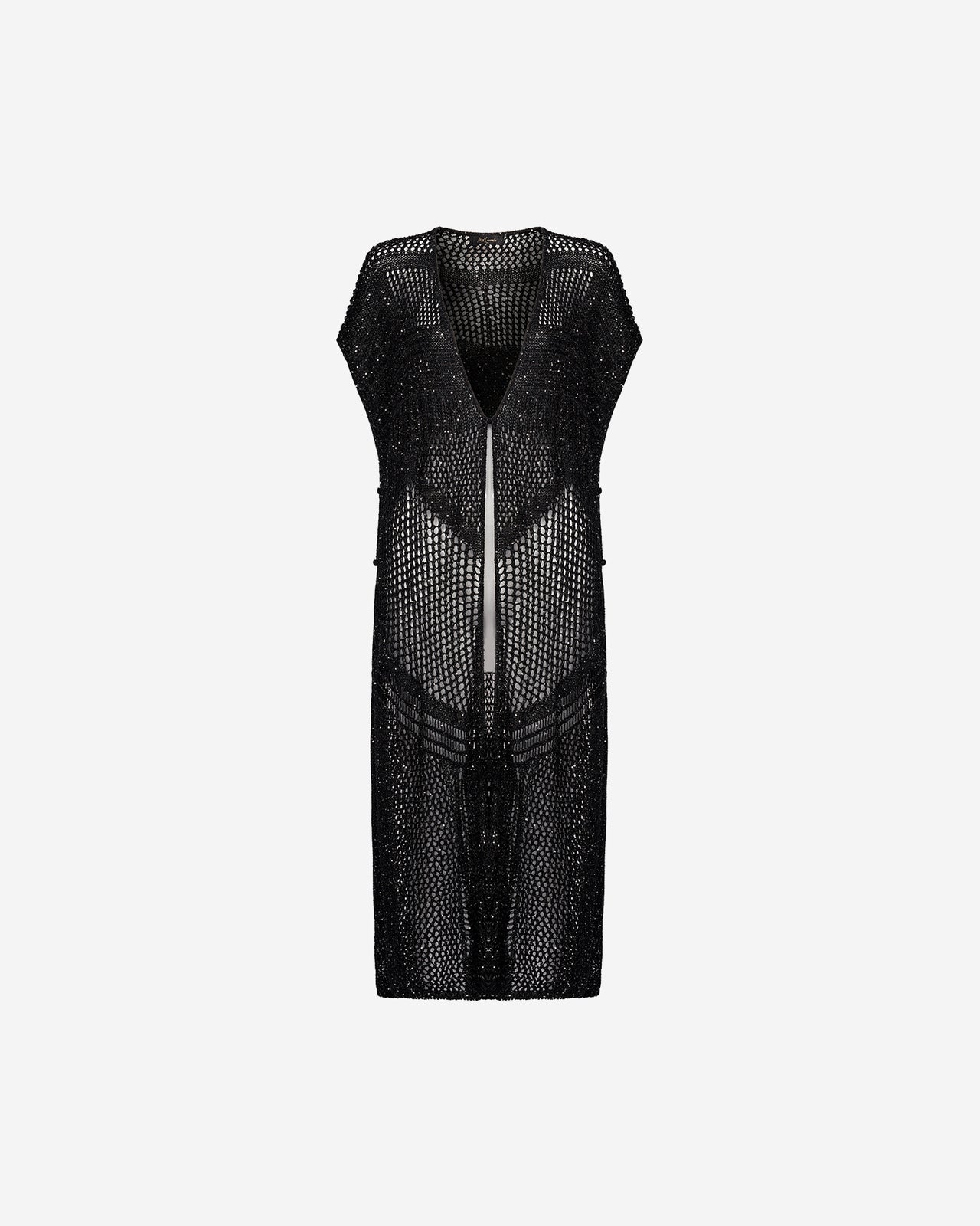 Cardigan Staria - Noir : Long cardigan en maille pailletées et ajourées noires Mes Demoiselles - Image 6