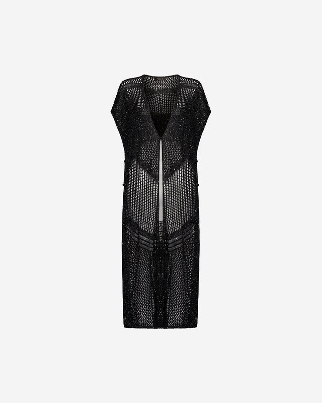Cardigan Staria - Noir : Long cardigan en maille pailletées et ajourées noires Mes Demoiselles - Dernière image