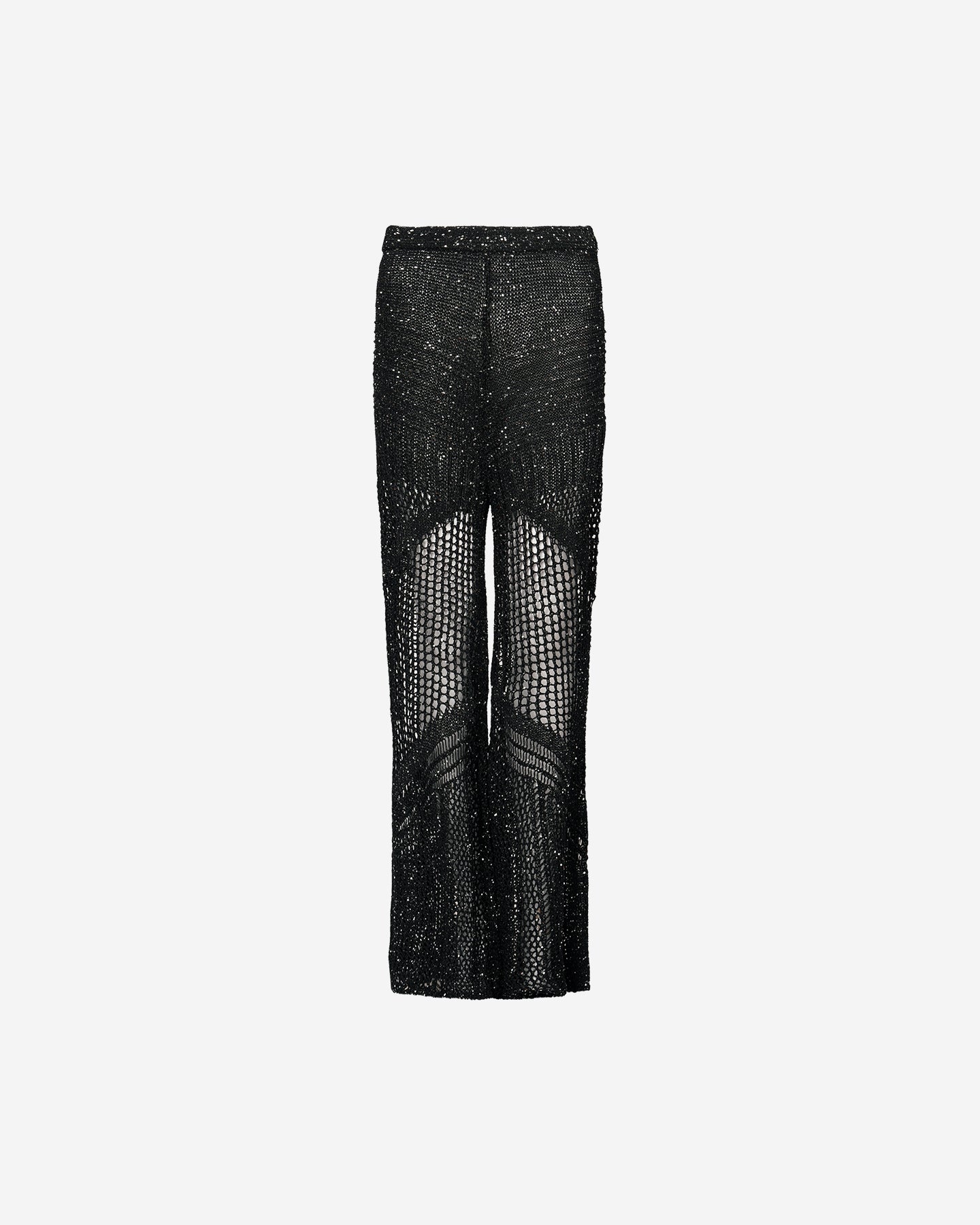 Pantalon Starlet - Noir : Long pantalon élégant en maille ajourées et pailletées noires Mes Demoiselles