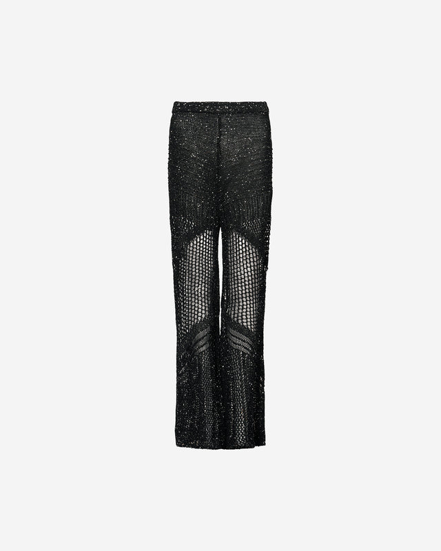 Pantalon Starlet - Noir : Long pantalon élégant en maille ajourées et pailletées noires Mes Demoiselles - Dernière image