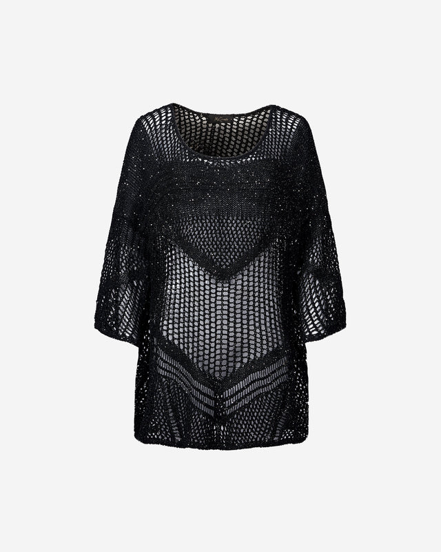 Pull Star - Noir : Sweater en maille ajourées et pailletées noires Mes Demoiselles - Dernière image