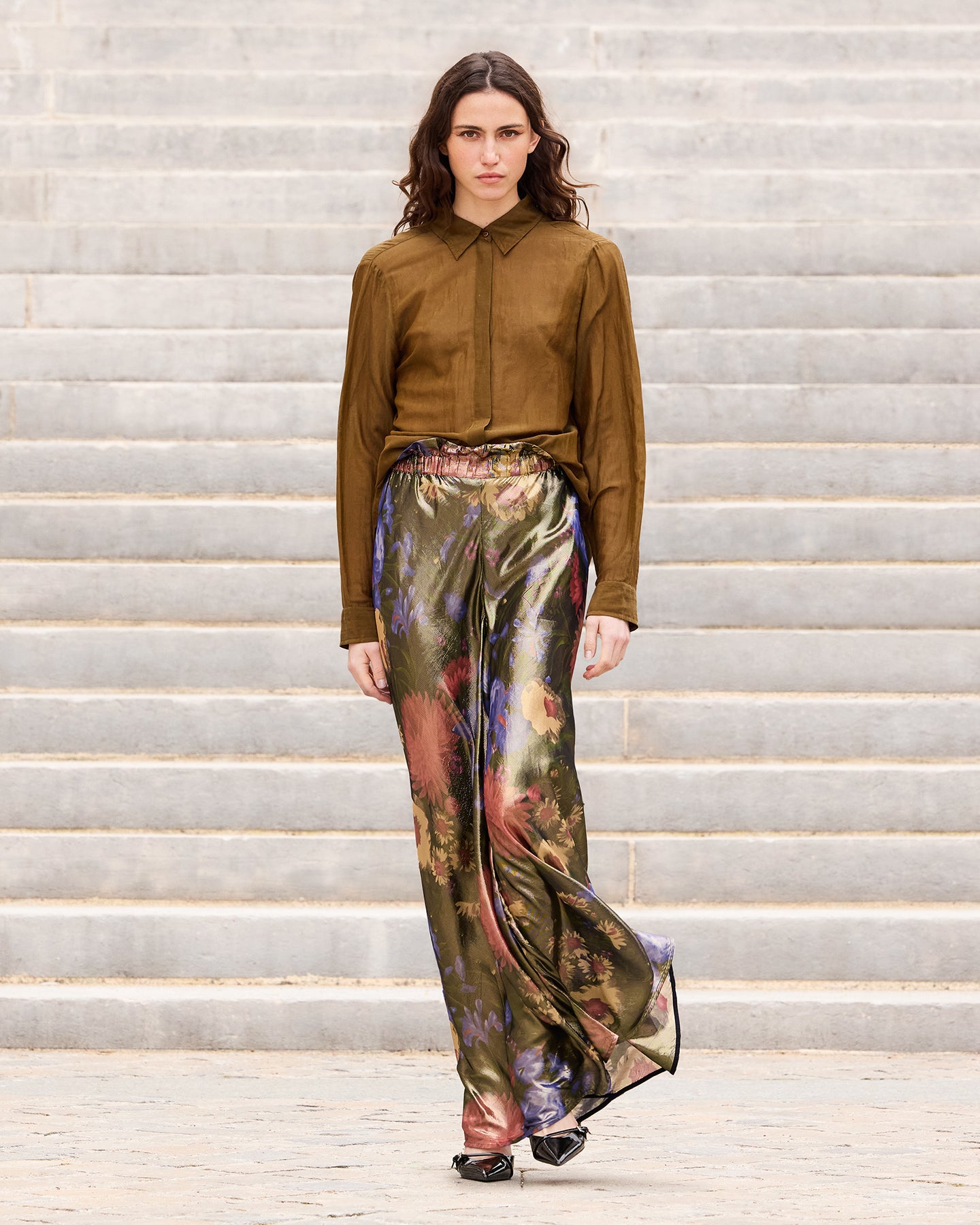 Pantalon en voile lurex imprimé floral fondu - Pantalons & combinaisons Mes Demoiselles