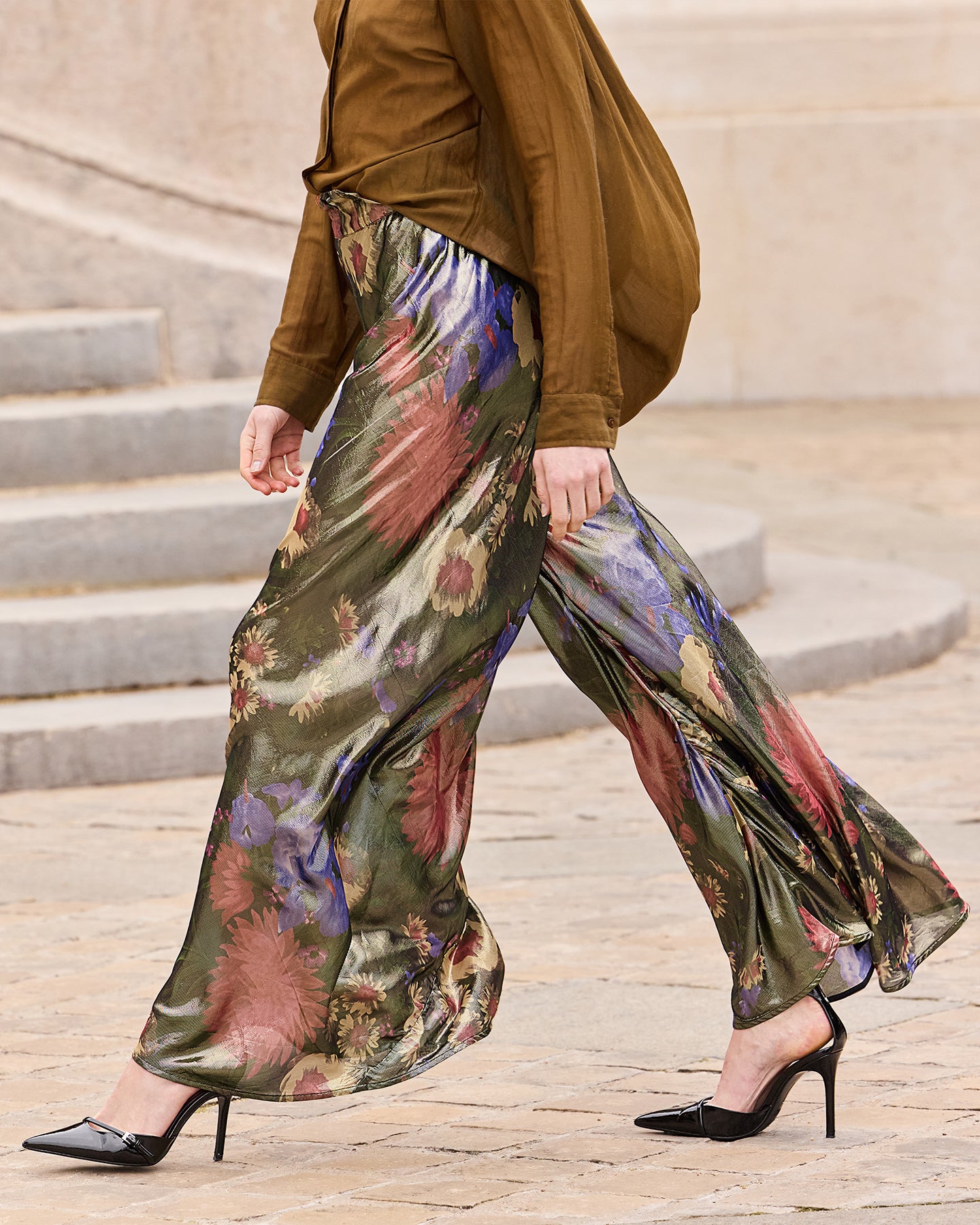Pantalon en voile lurex imprimé floral fondu - Pantalons & combinaisons Mes Demoiselles