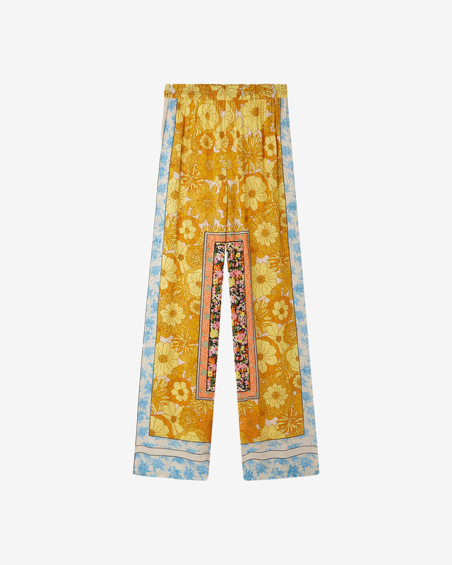 Pantalon Candy - Jaune : Pantalon souple en viscose jacquard imprimé floral Mes Demoiselles - Dernière image