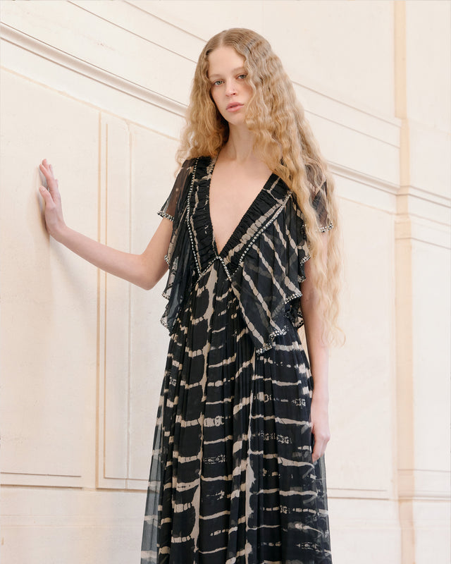 Robe Dopher - Noir : Robe longue noire en mousseline de viscose Mes Demoiselles - Image 3