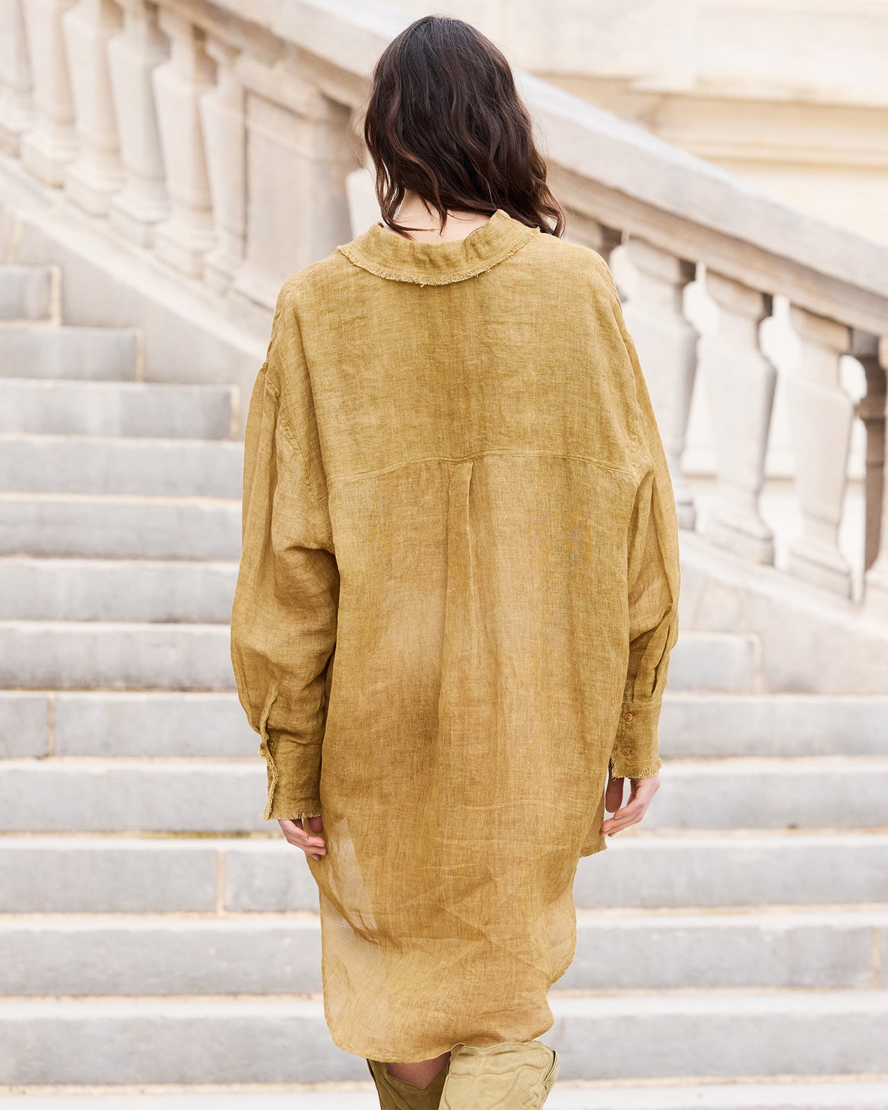 Chemise Fay - Ocre : Longue chemise en lin beige rustique Mes Demoiselles - Image 5