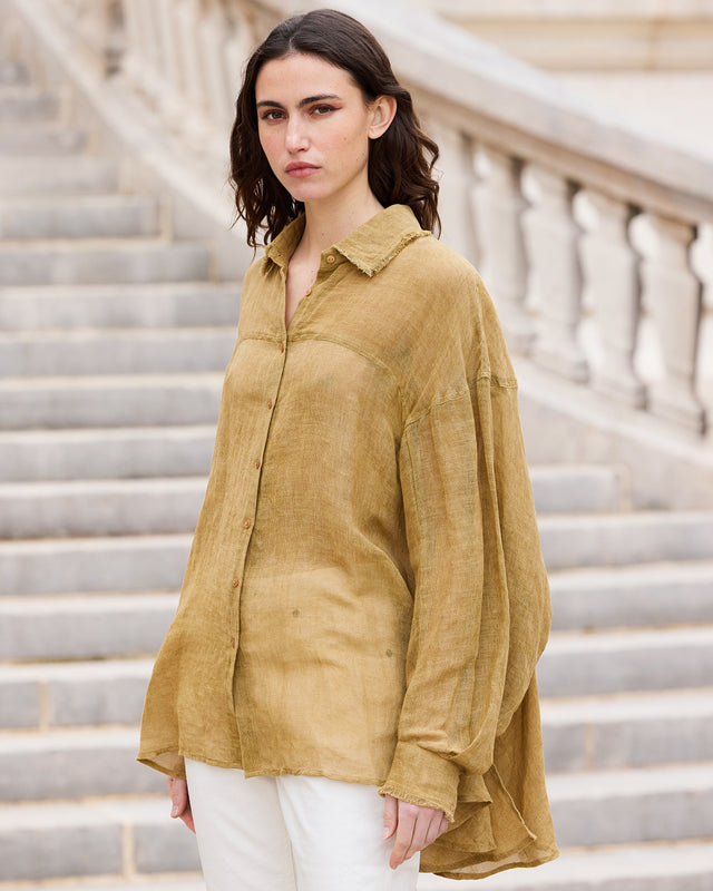 Chemise Flory - Ocre : Chemise au joli volume en lin couleur beige Mes Demoiselles - Image 3