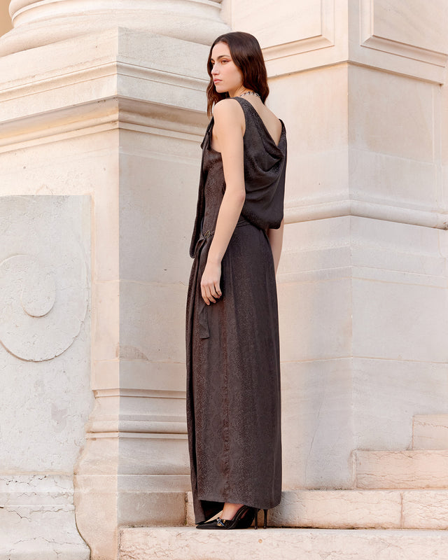 Robe noire longue habillée imprimé fondu reptile - Robes Mes Demoiselles - Image 2