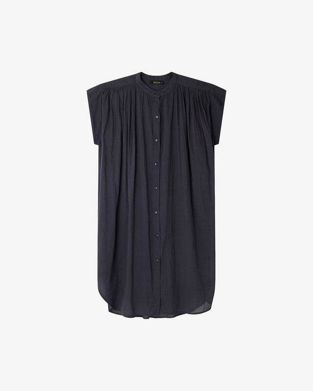 Chemise Lana - Gris Violine : Chemise longue sans manches en gaze de coton et soie grise Mes Demoiselles - Dernière image