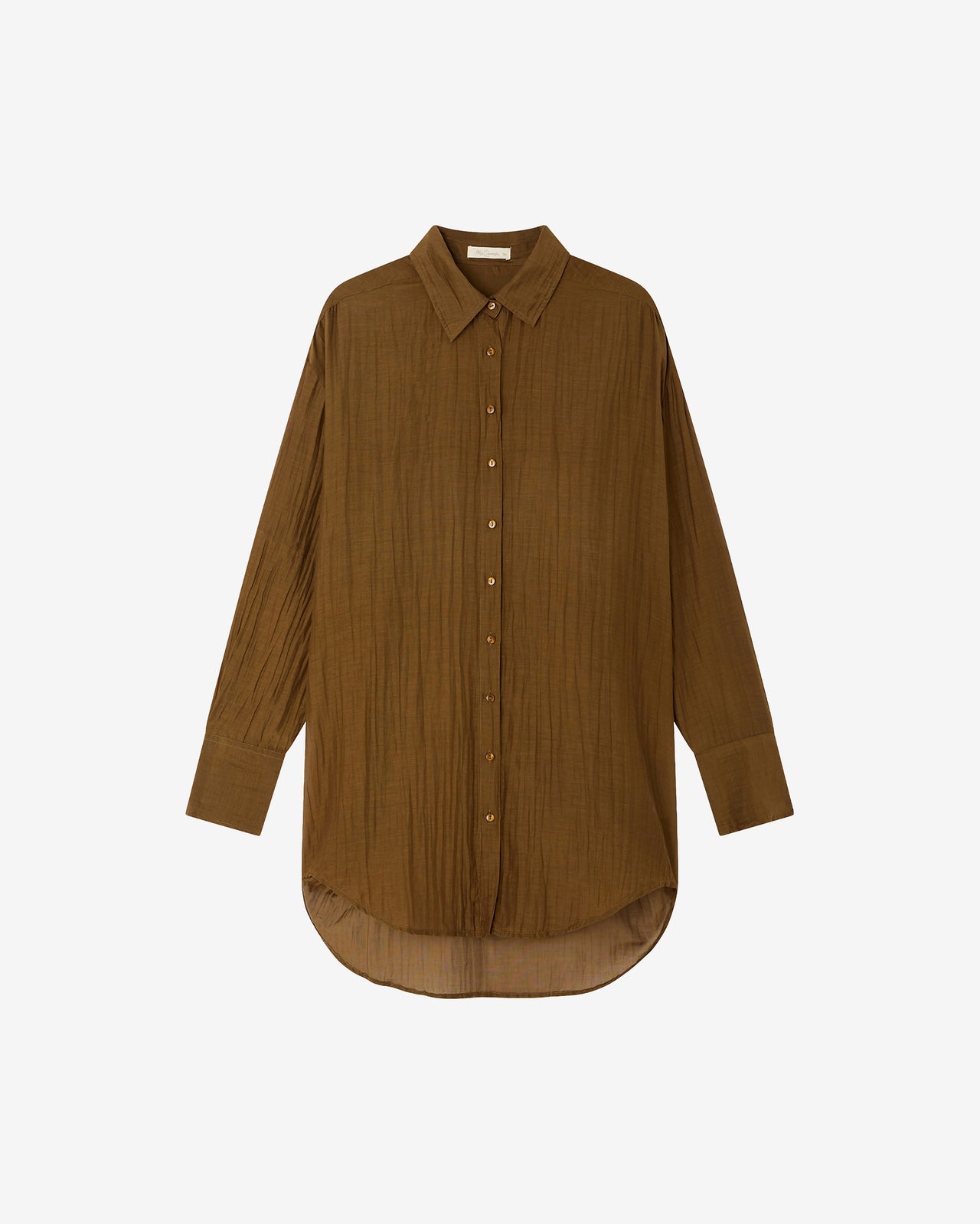 Chemise Lao - Marron : Chemise souple et longue en gaze de coton et soie kaki Mes Demoiselles - Image 6