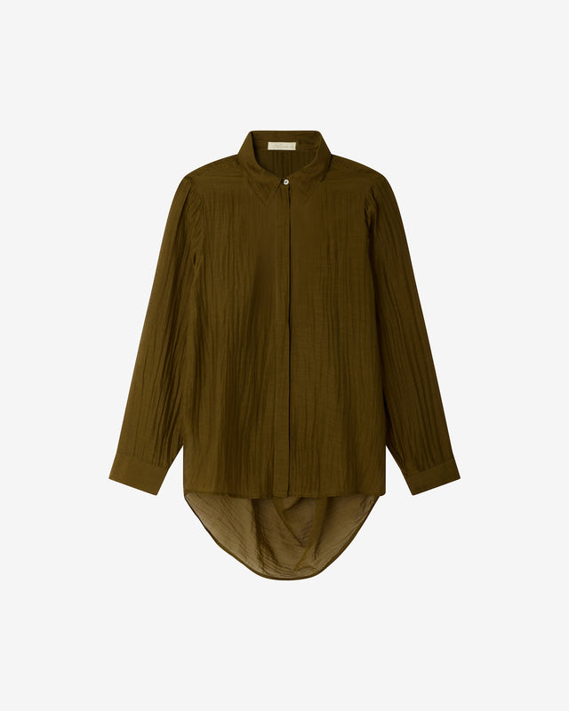 Chemise souple et longue en gaze de coton et soie kaki - Chemises & tops Mes Demoiselles - Image 1