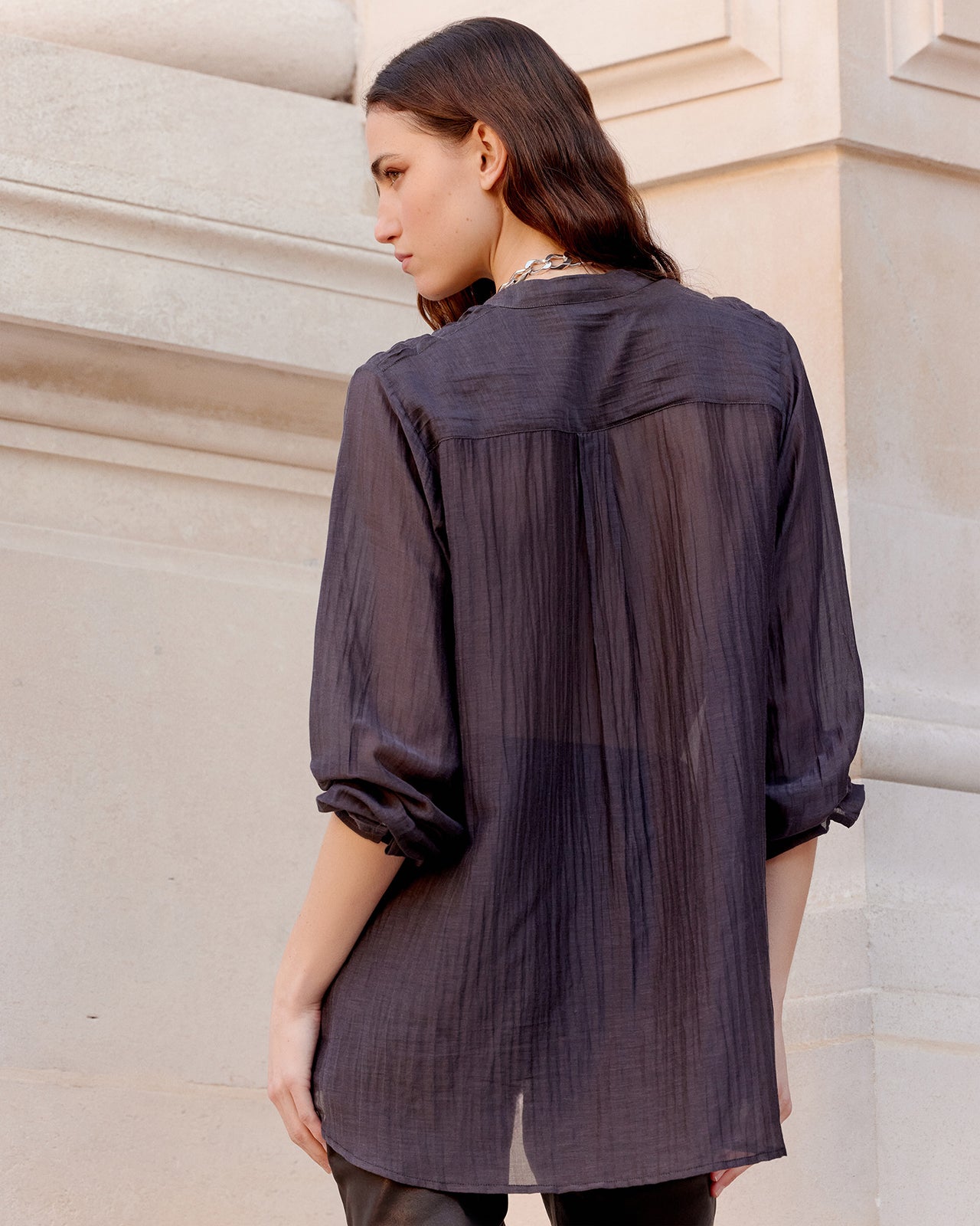 Chemise Lenny - Gris Violine : Blouse chemise en gaze de coton et soie grise Mes Demoiselles - Image 4