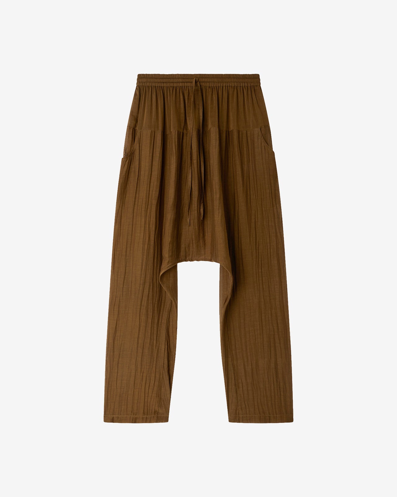 Pantalon Loana - Marron : Pantalon sarouel en gaze de coton et soie kaki Mes Demoiselles - Image 7