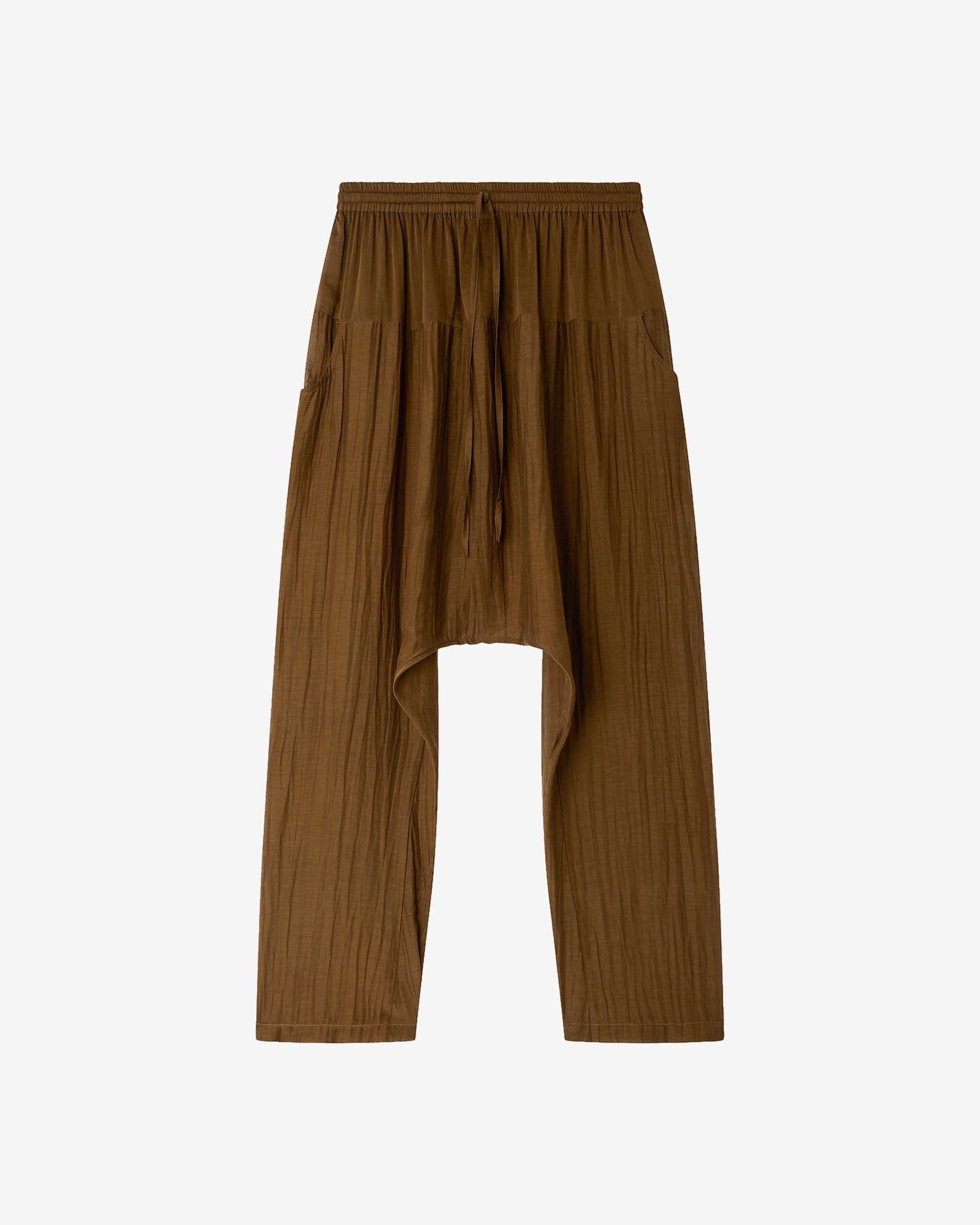 Pantalon Loana - Marron : Pantalon sarouel en gaze de coton et soie kaki Mes Demoiselles