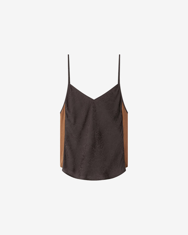 Top Loane - Noir : Top en jacquard satin noir imprimé reptile Mes Demoiselles - Dernière image