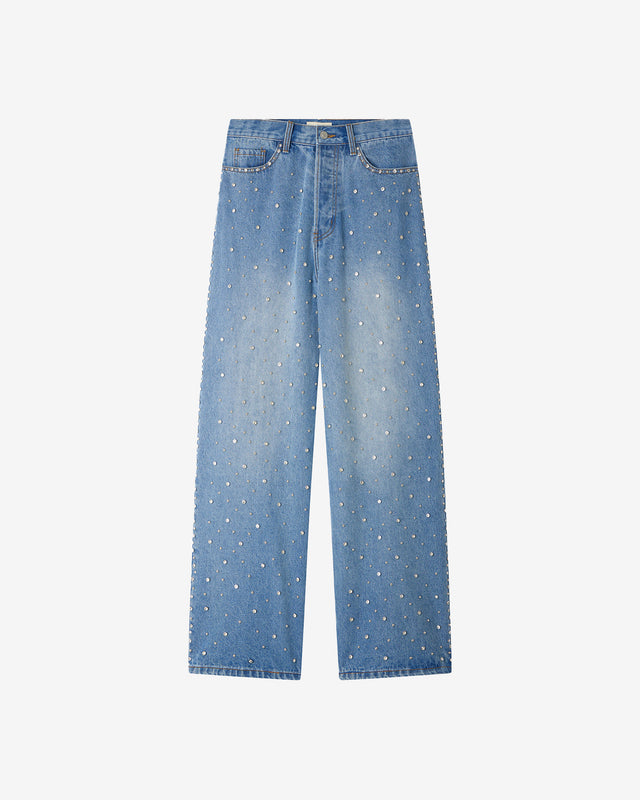 Jeans Manny - Bleu : Jean oversize denim avec détails argentés Mes Demoiselles - Dernière image