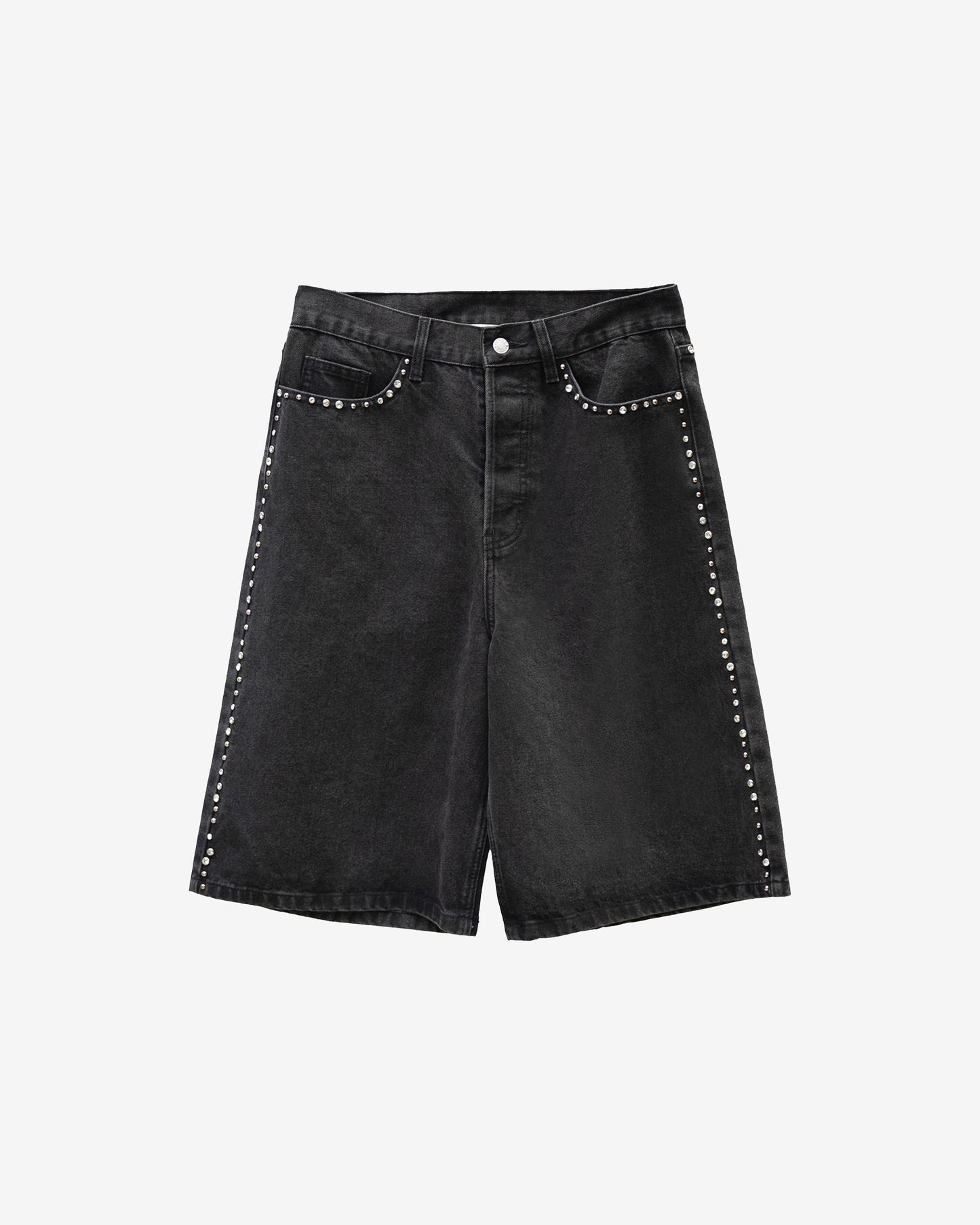 Bermuda Muffin - Noir : Bermuda long en denim noir et pièces argentés Mes Demoiselles