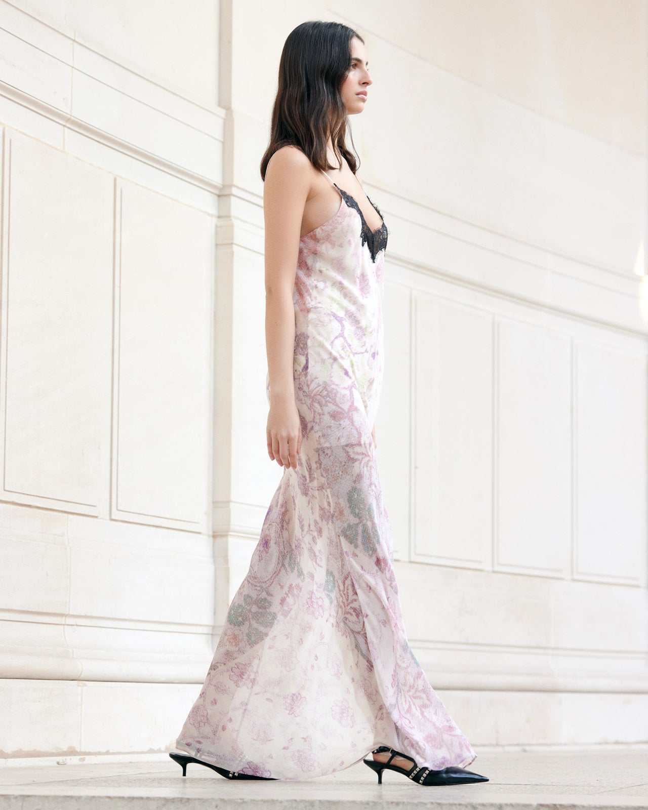 Robe Primrose - Noir : Robe longue imprimé fondu délicat et dentelle noire Mes Demoiselles - Image 4