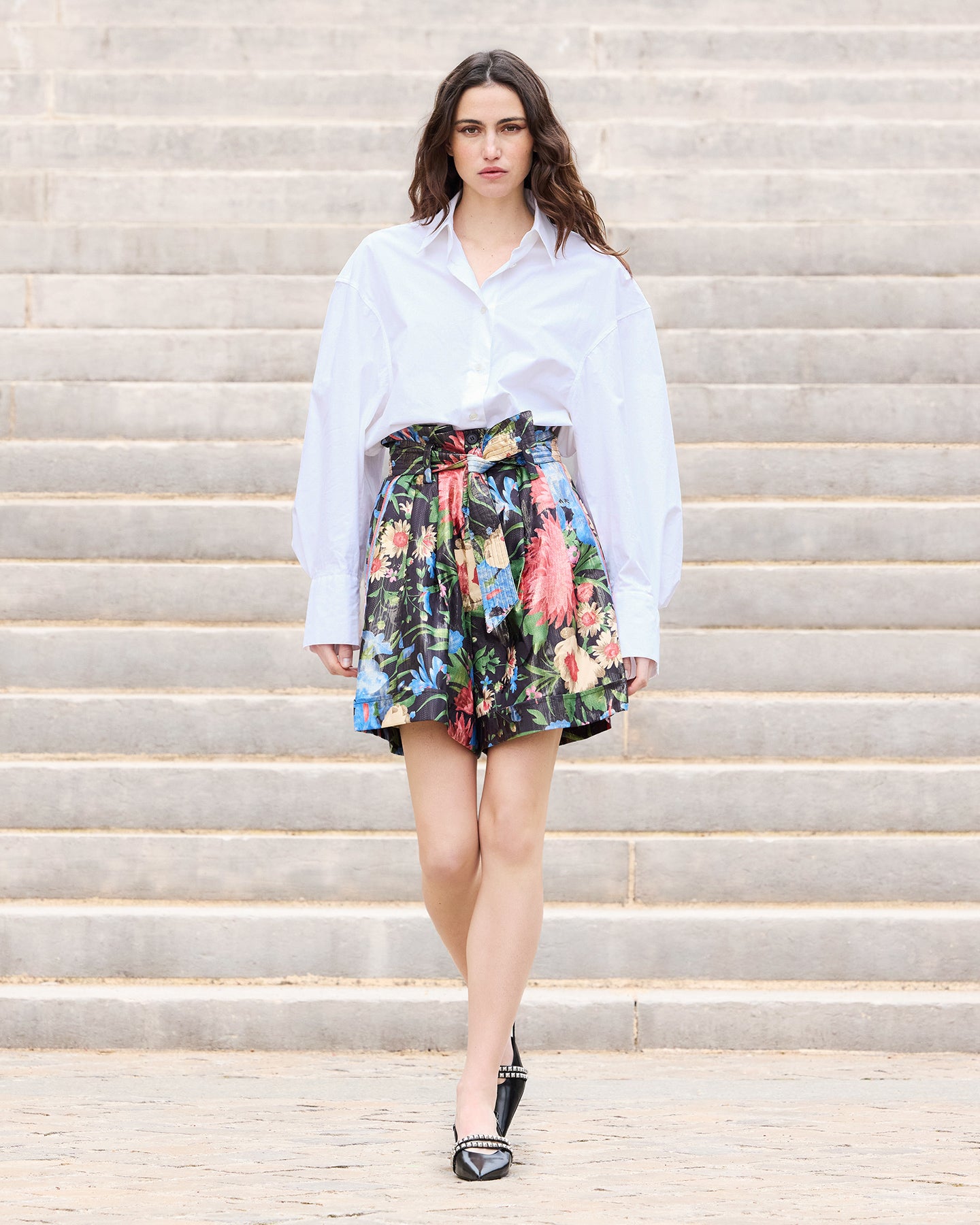 Bermuda féminin en jacquard lurex imprimé floral : Jupes & shorts Mes Demoiselles