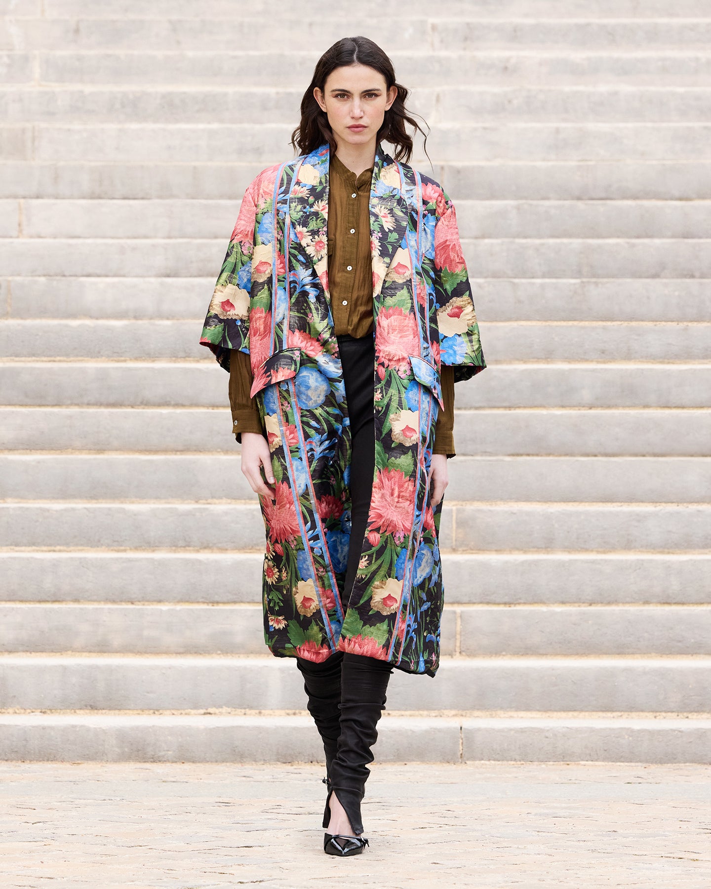 Manteau en jacquard lurex imprimé grandes fleurs - Manteaux & vestes Mes Demoiselles