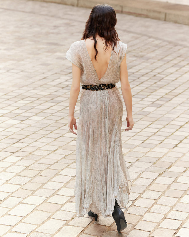 Robe Sami - Beige : Longue robe en viscose craquante beige et rayé Mes Demoiselles - Image 3