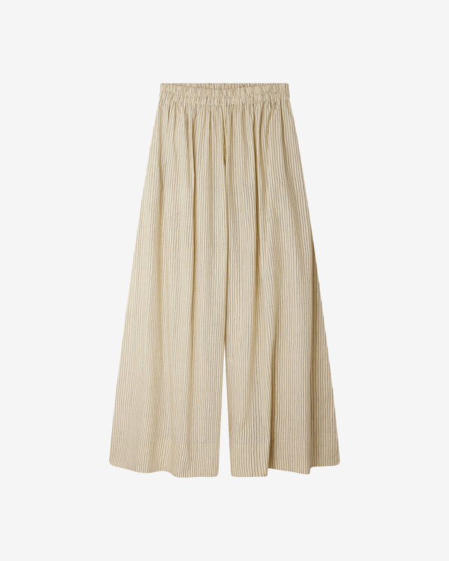 Pantalon Samuel - Sable : Pantalon large en coton beige et fines rayures Mes Demoiselles - Dernière image
