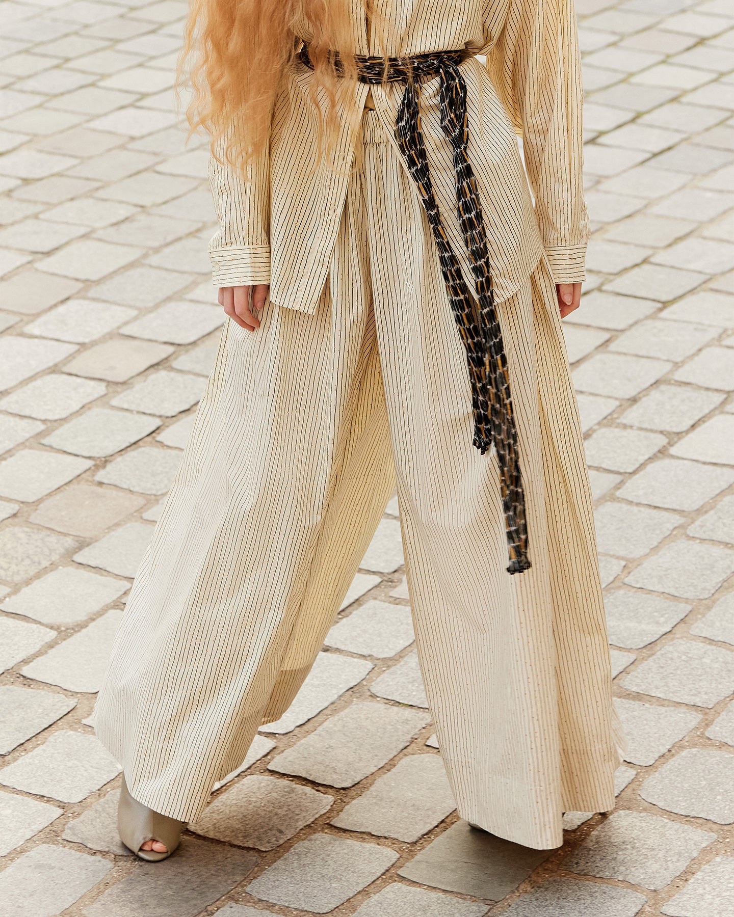 Pantalon large en coton beige et fines rayures - Pantalons & combinaisons Mes Demoiselles