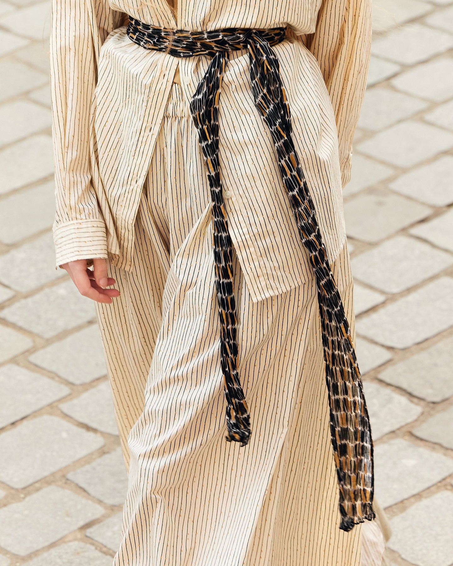 Pantalon Samuel - Sable : Pantalon large en coton beige et fines rayures Mes Demoiselles