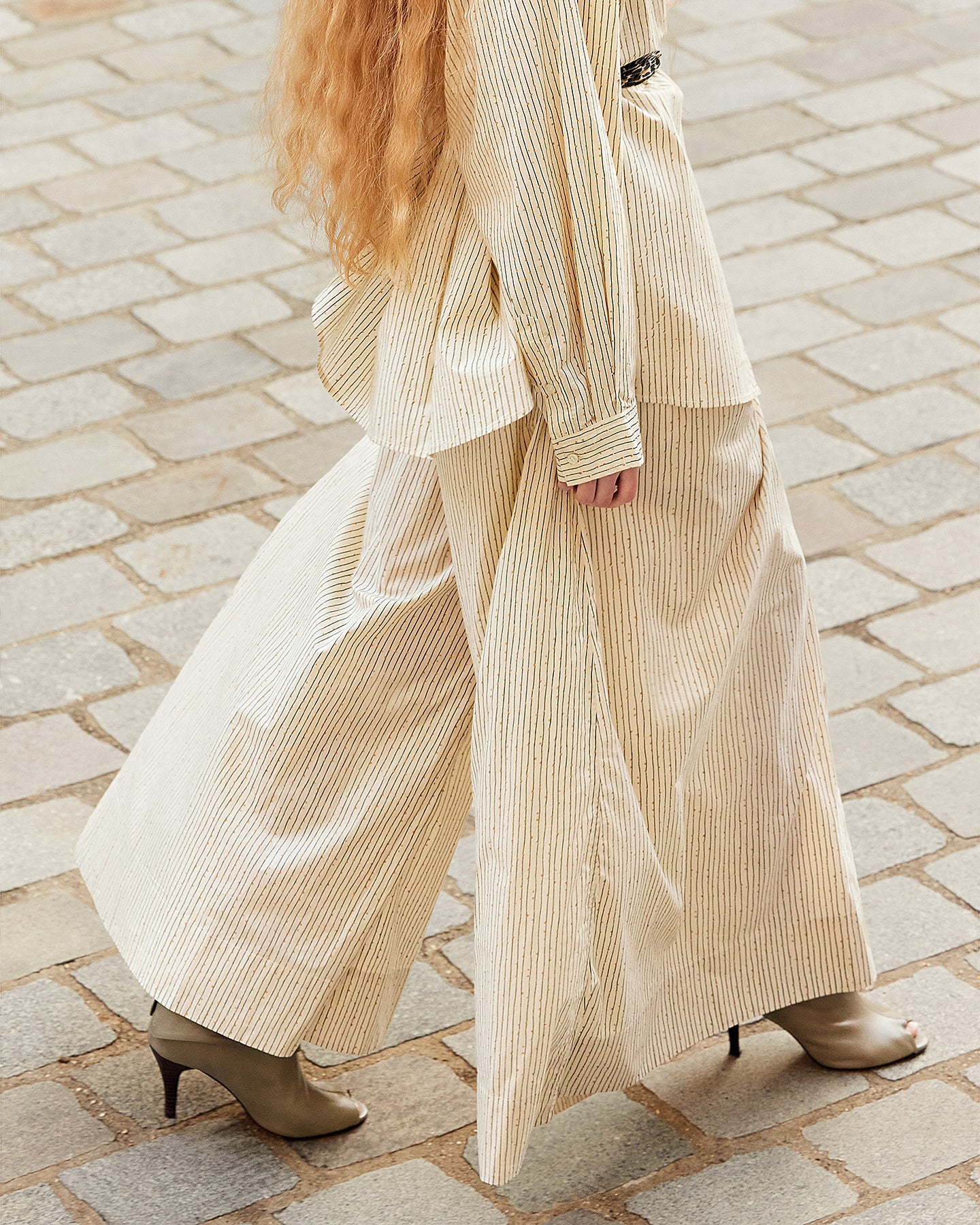 Pantalon large en coton beige et fines rayures - Pantalons & combinaisons Mes Demoiselles