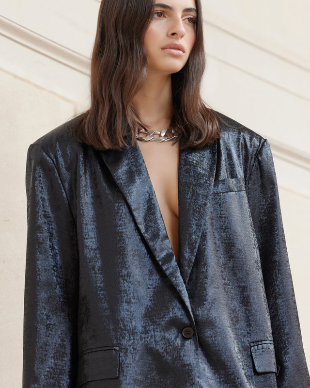 Veste Siane - Noir : Veste souple et oversize noir en velvet brillant Mes Demoiselles - Image 3