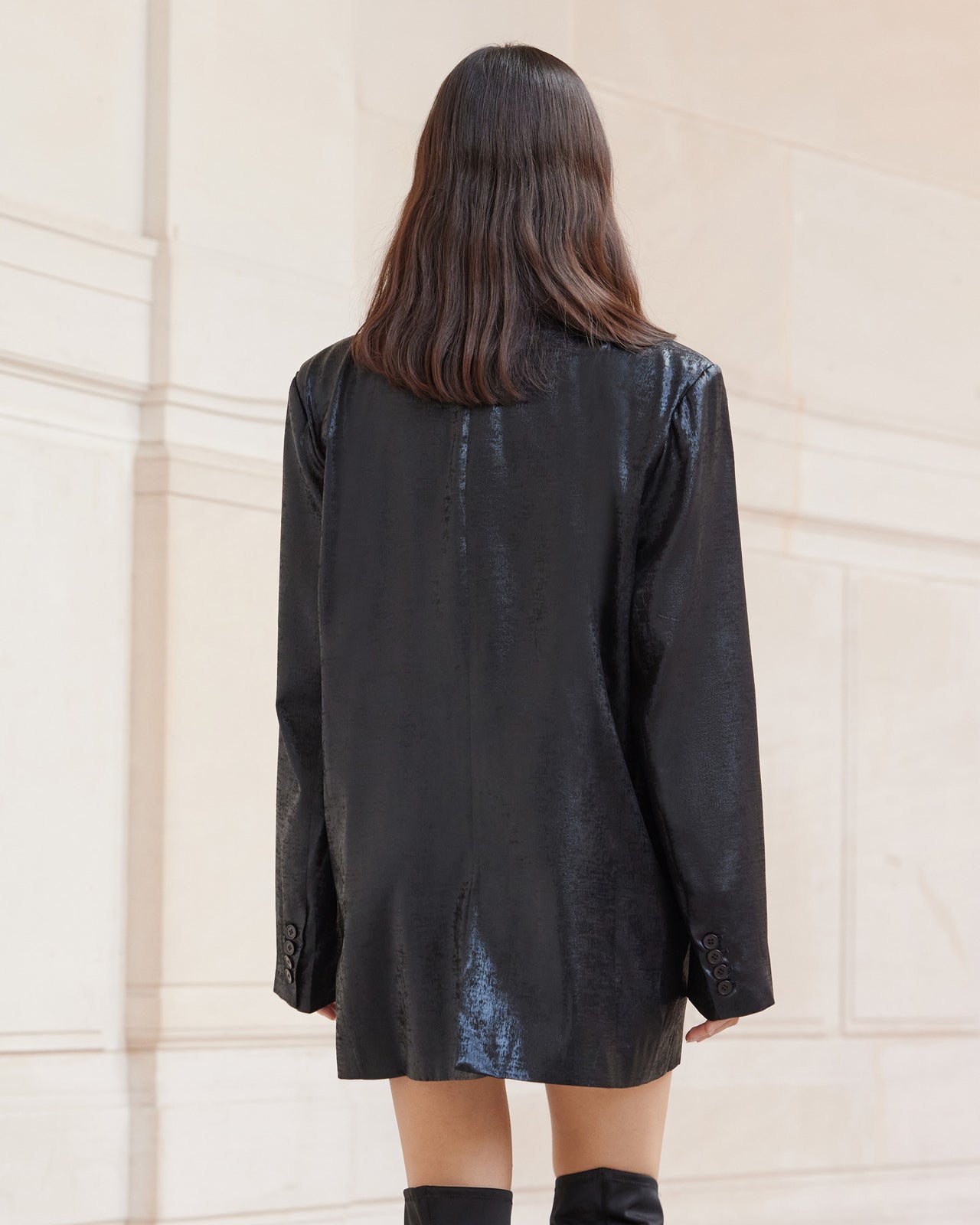 Veste Siane - Noir : Veste souple et oversize noir en velvet brillant Mes Demoiselles - Image 5