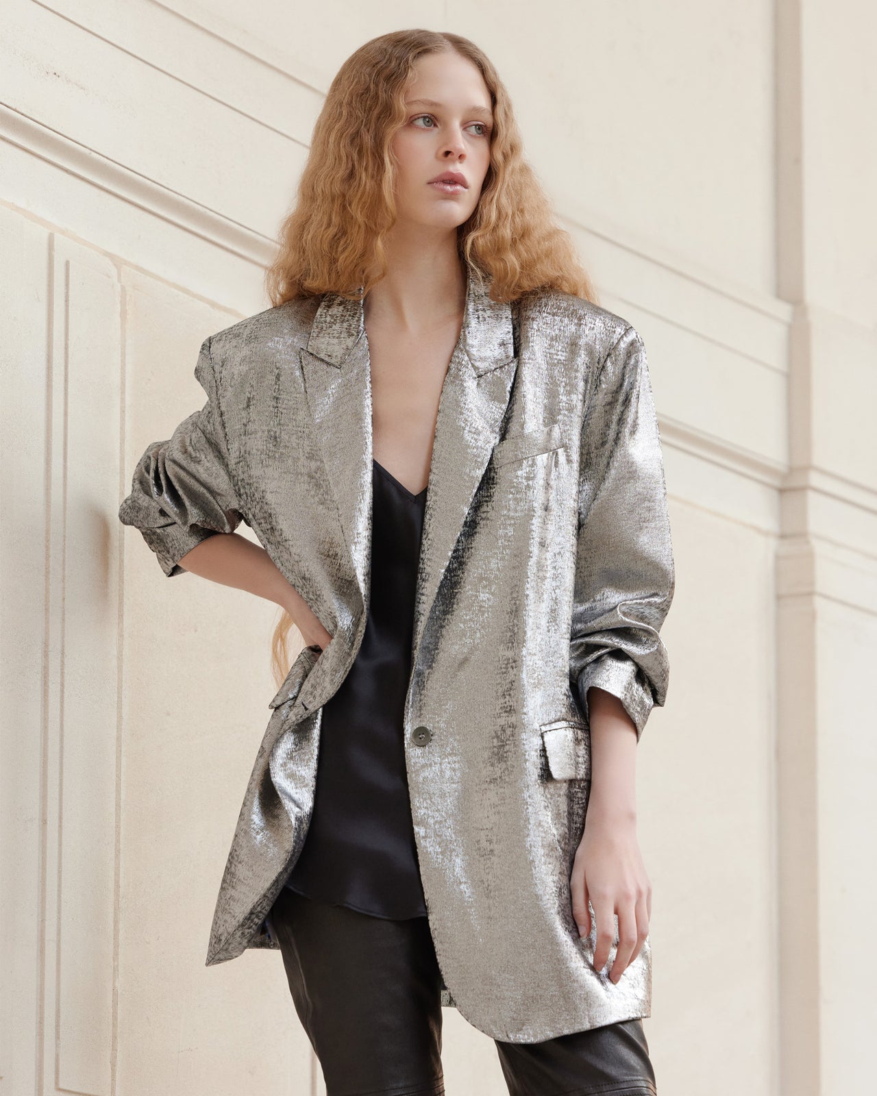Veste souple et oversize argent en velvet brillant - Manteaux & vestes Mes Demoiselles - Image 3