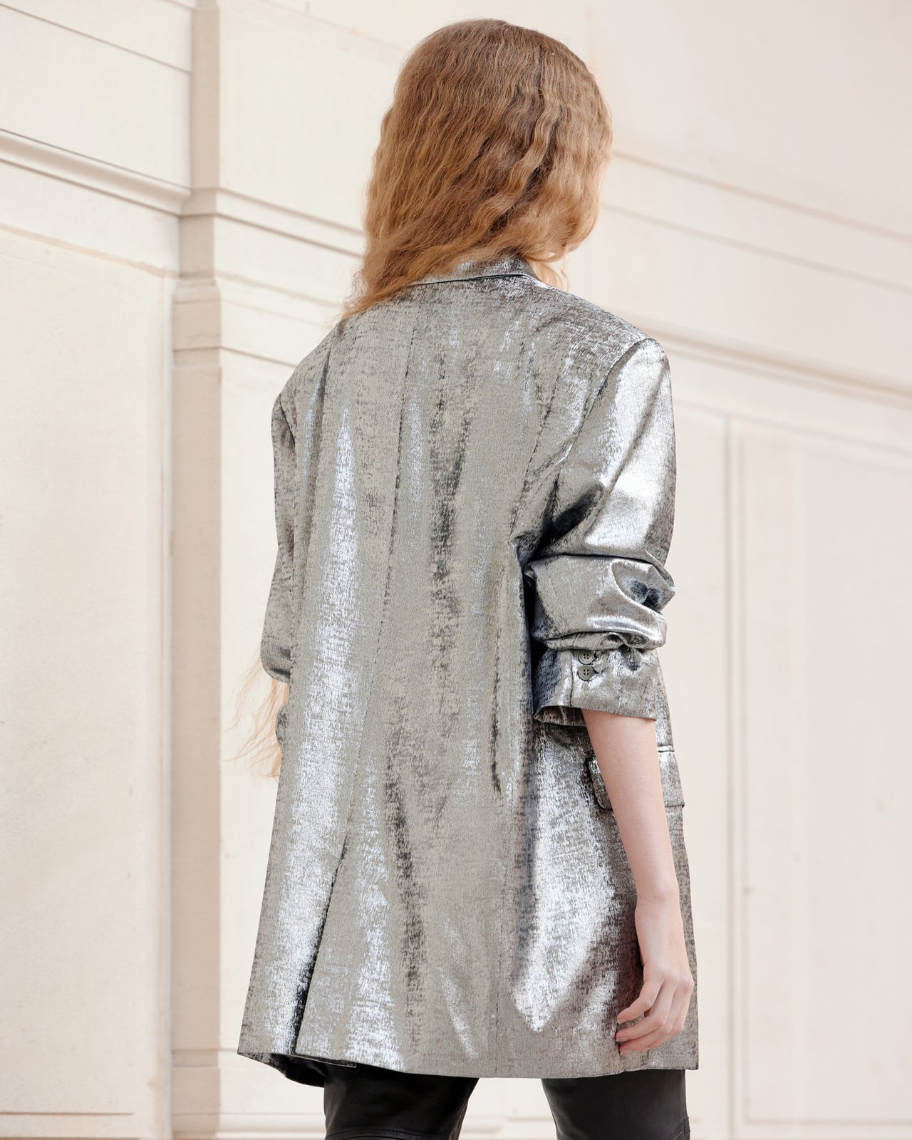 Veste Siane - Argent : Veste souple et oversize argent en velvet brillant Mes Demoiselles - Image 6