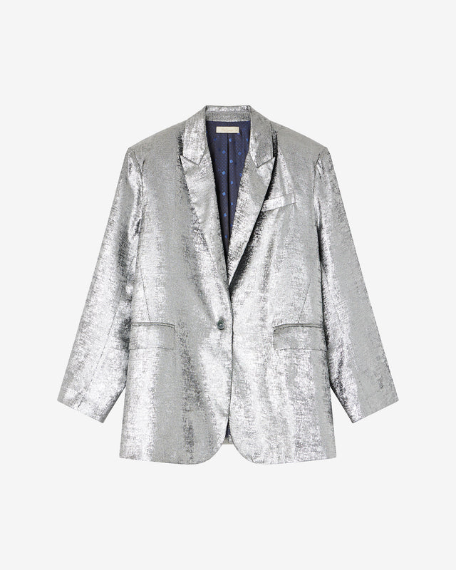 Veste Siane - Argent : Veste souple et oversize argent en velvet brillant Mes Demoiselles - Dernière image