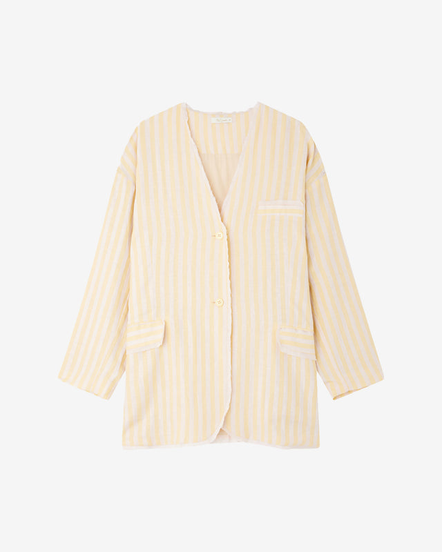 Veste Stella - Beige : Veste élégante en gaze de lin rayé jaune et beige Mes Demoiselles - Dernière image