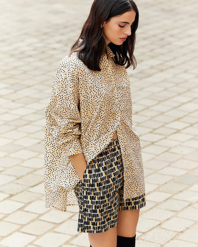 Chemise en popeline de coton beige rayé noir et pois gold - Chemises & tops Mes Demoiselles - Image 2