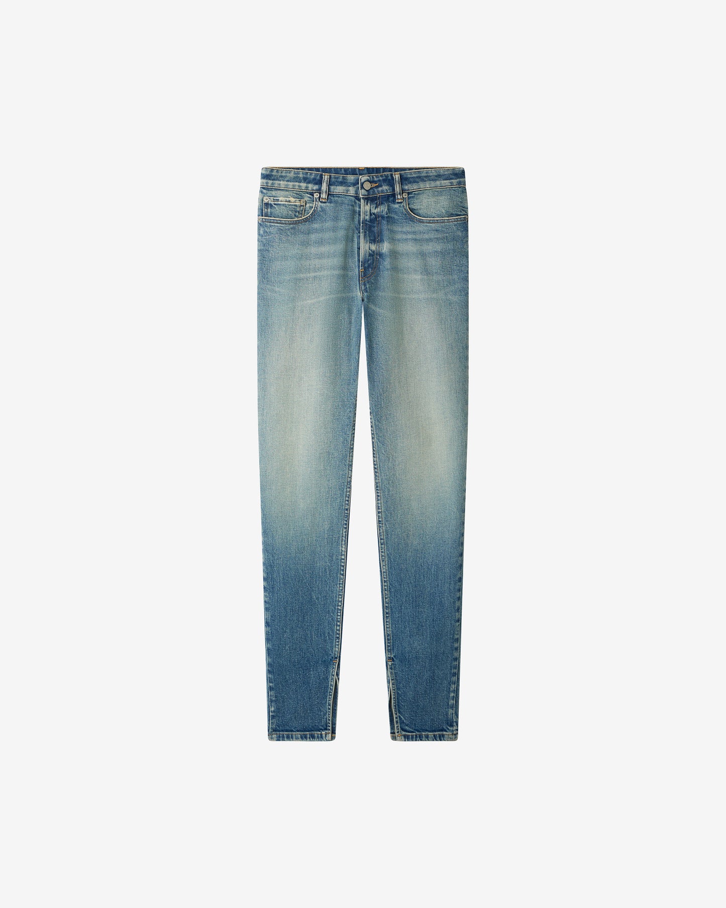 Pantalon Taylor - Bleu Jeans : Jean droit en denim bleu délavé à fentes intérieures Mes Demoiselles