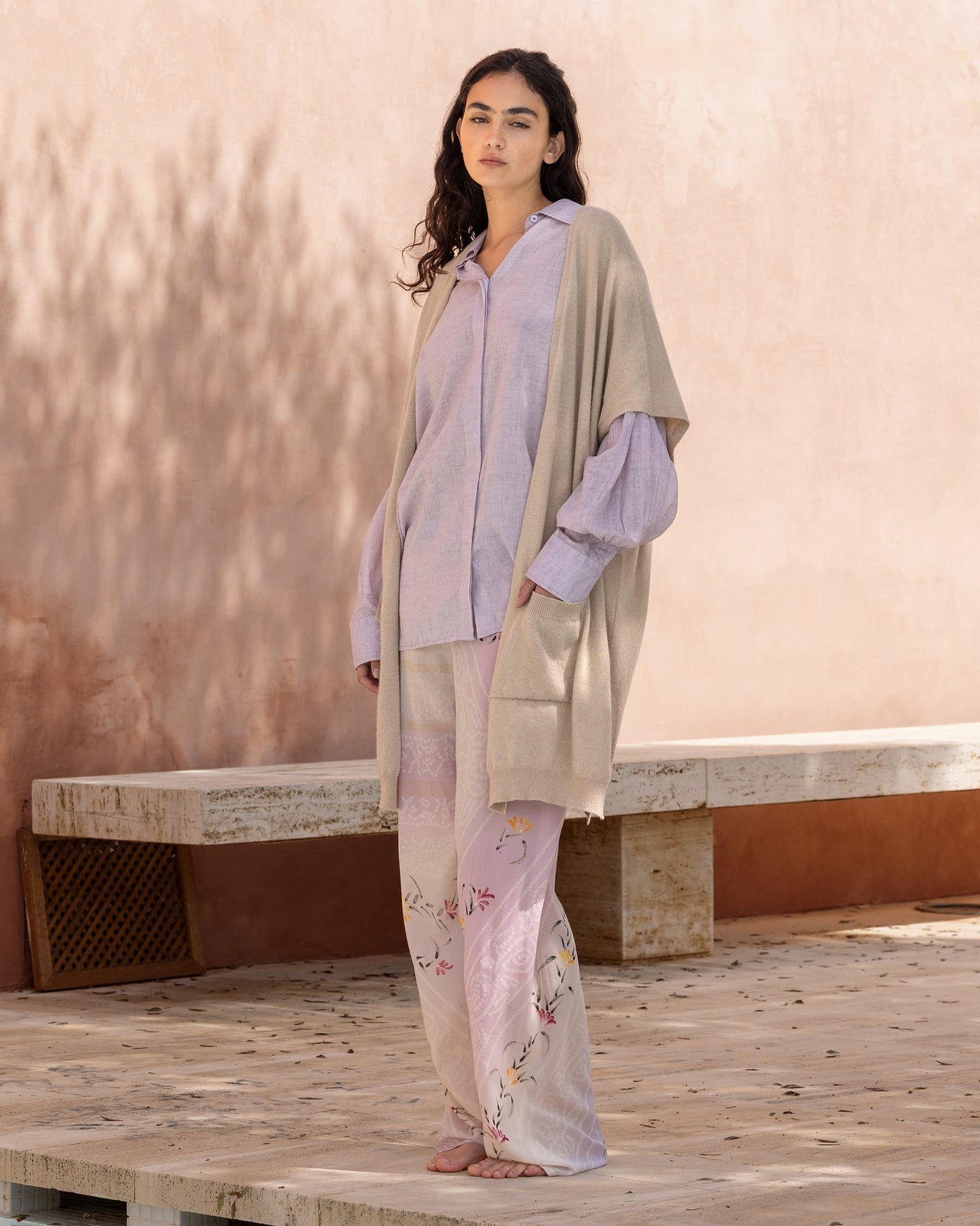 Long cardigan sans manches beige - Manteaux & vestes Mes Demoiselles - Image 1