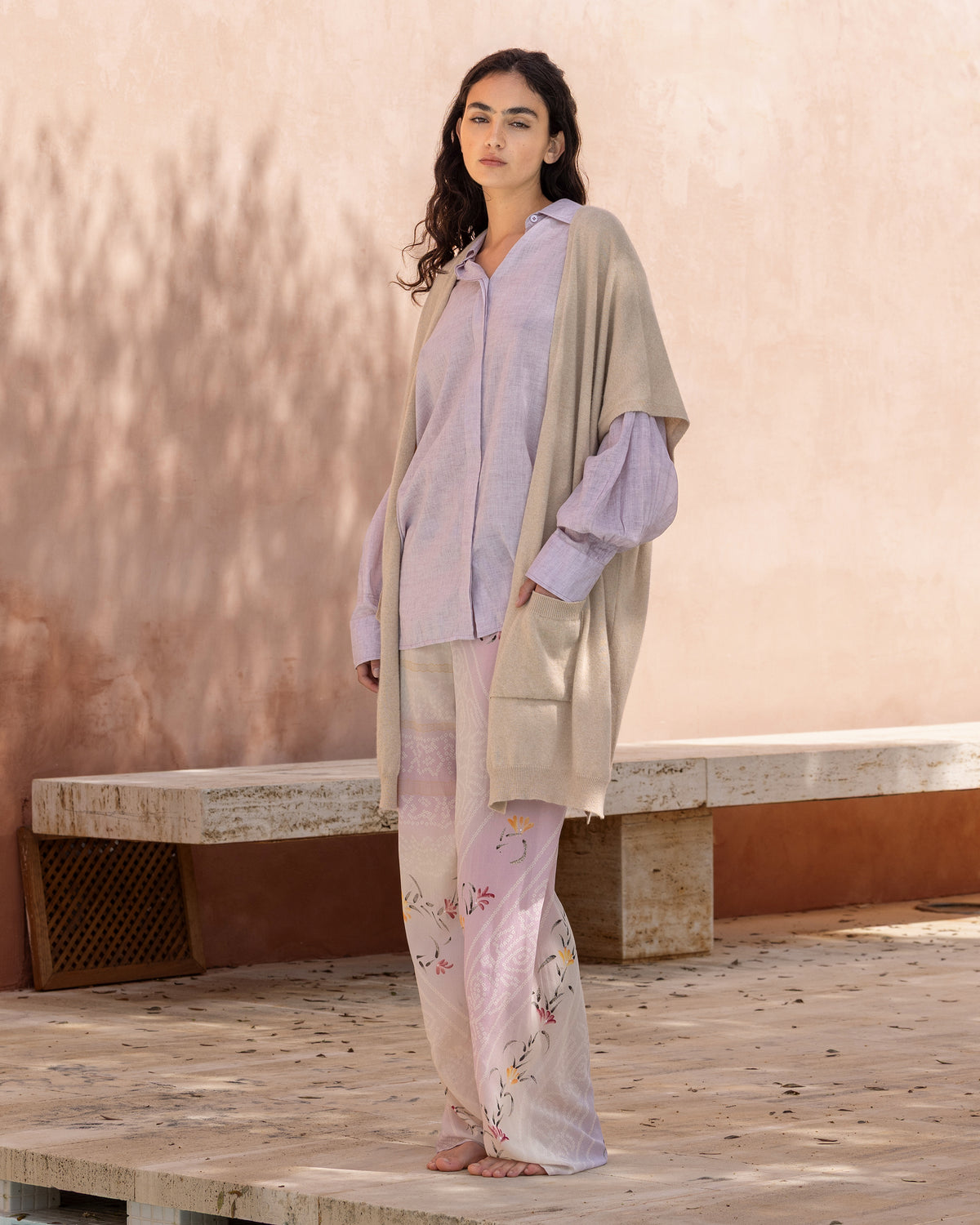 Long cardigan sans manches beige - Manteaux & vestes Mes Demoiselles