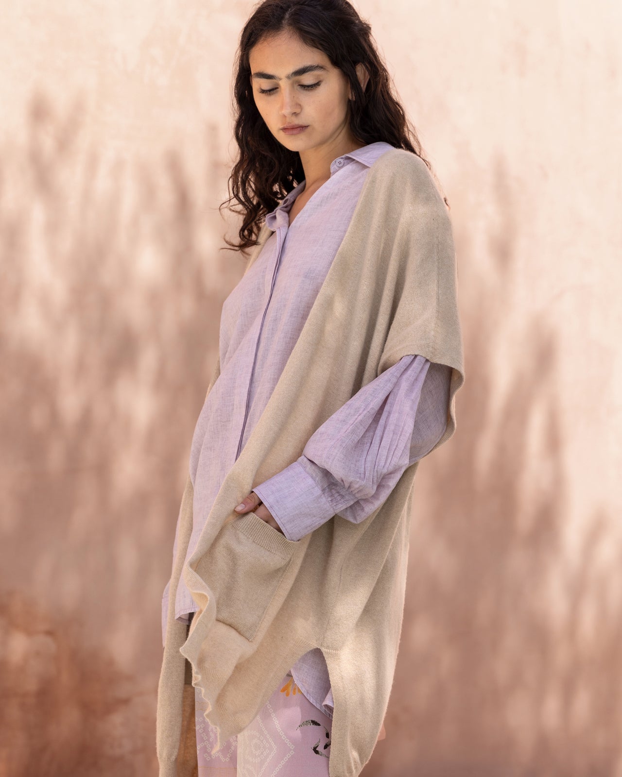 Long cardigan sans manches beige - Manteaux & vestes Mes Demoiselles - Image 3
