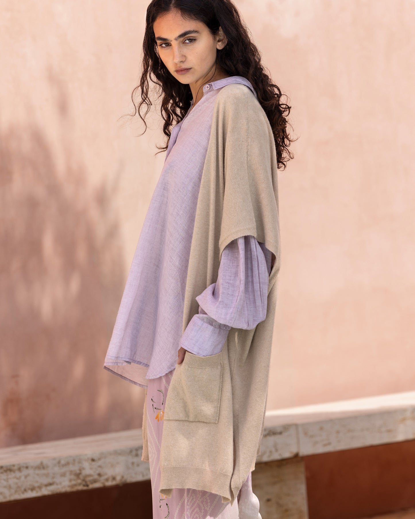 Manteau Camelia - Beige : Long cardigan sans manches beige Mes Demoiselles