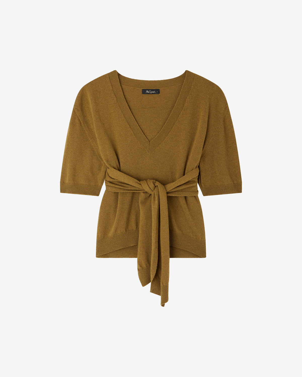 Pull Camel - Marron Olive : Pull court en cachemire et mérinos avec écharpe intégrée Mes Demoiselles