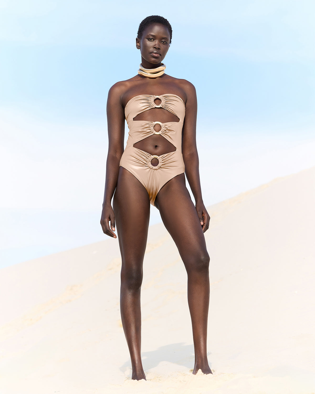 Maillot de bain 1 pièce avec effet mouillé gold & détails anneaux - Maillots de bain Mes Demoiselles