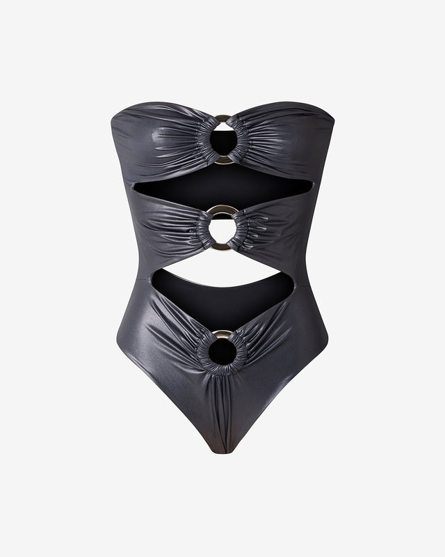 Maillot de bain 1 pièce – Effet mouillé noir & détails anneaux - Maillots de bain Mes Demoiselles - Image 2