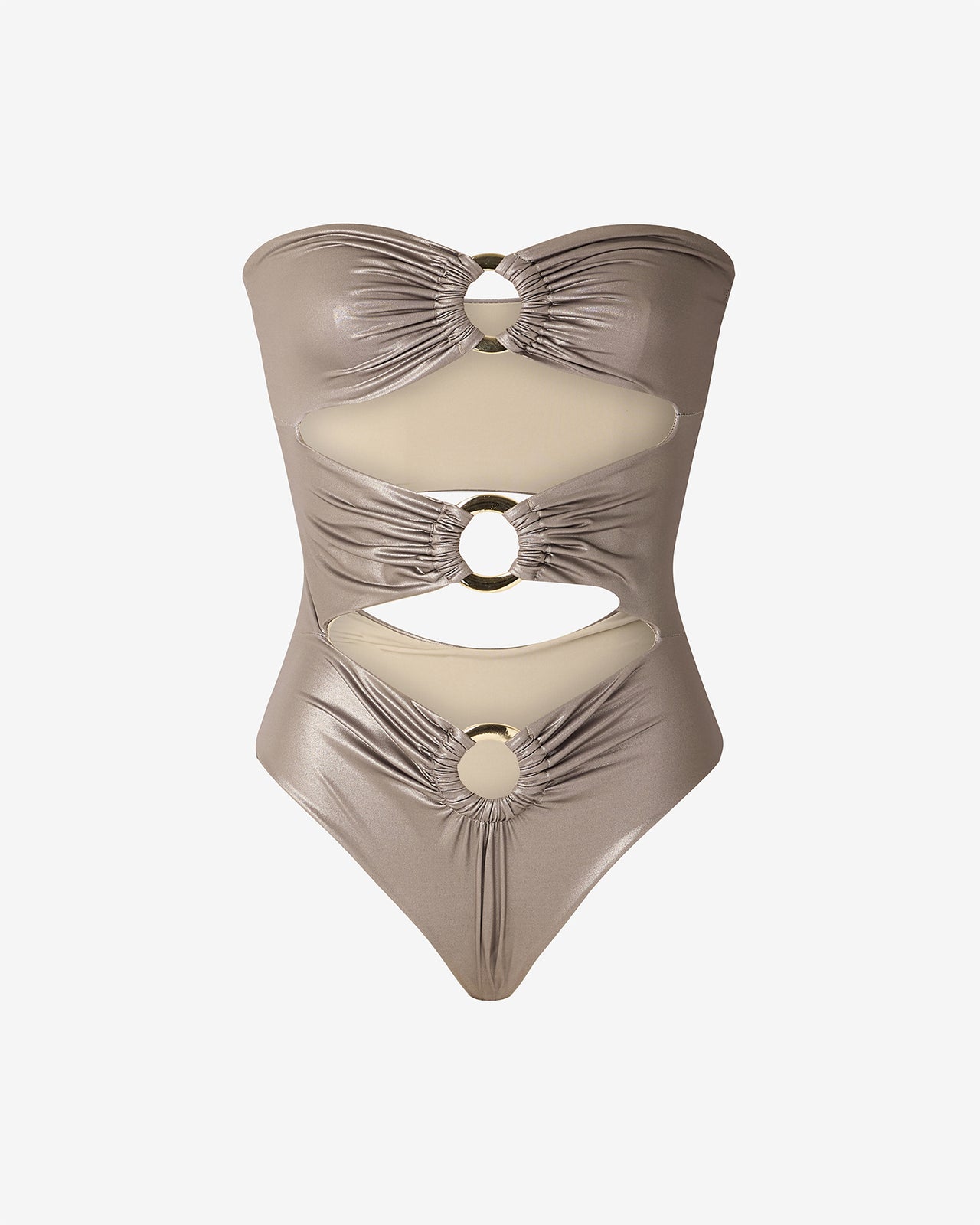 Maillot de bain 1 pièce – Effet mouillé taupe & détails anneaux - Maillots de bain Mes Demoiselles - Image 2