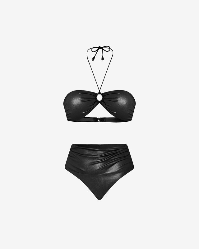 Maillot De Bain Duxy - Noir : Maillot de bain 2 pièces avec effet mouillé noir & anneau central Mes Demoiselles - Dernière image