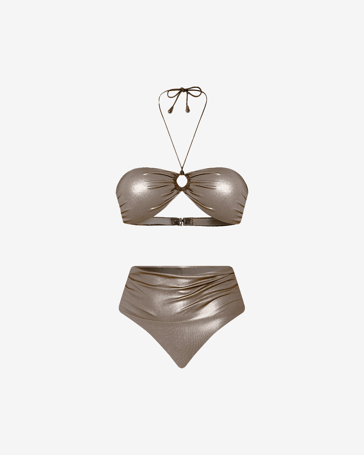 Maillot De Bain Duxy - Taupe : Maillot de bain 2 pièces – Effet mouillé taupe & anneau central Mes Demoiselles - Image 4