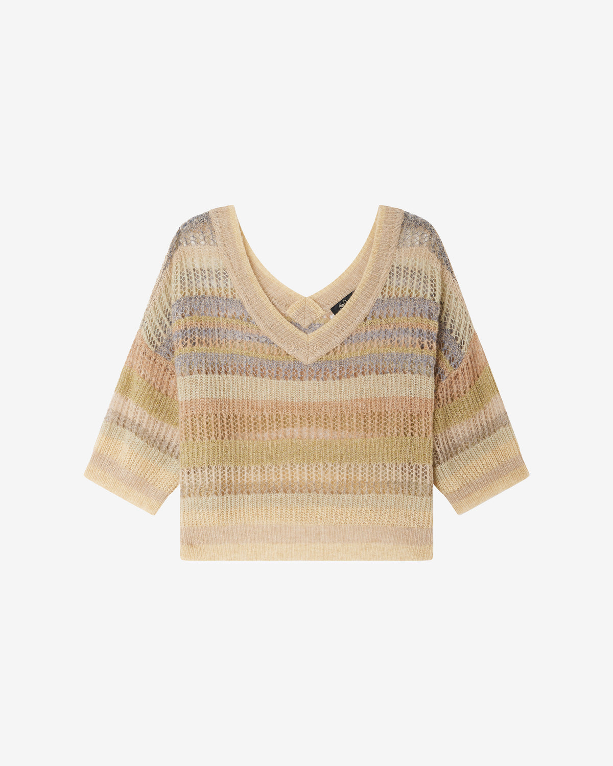 Pull Faika - Beige : Pull court rayé ajouré dans des nuances de beige Mes Demoiselles - Image 8