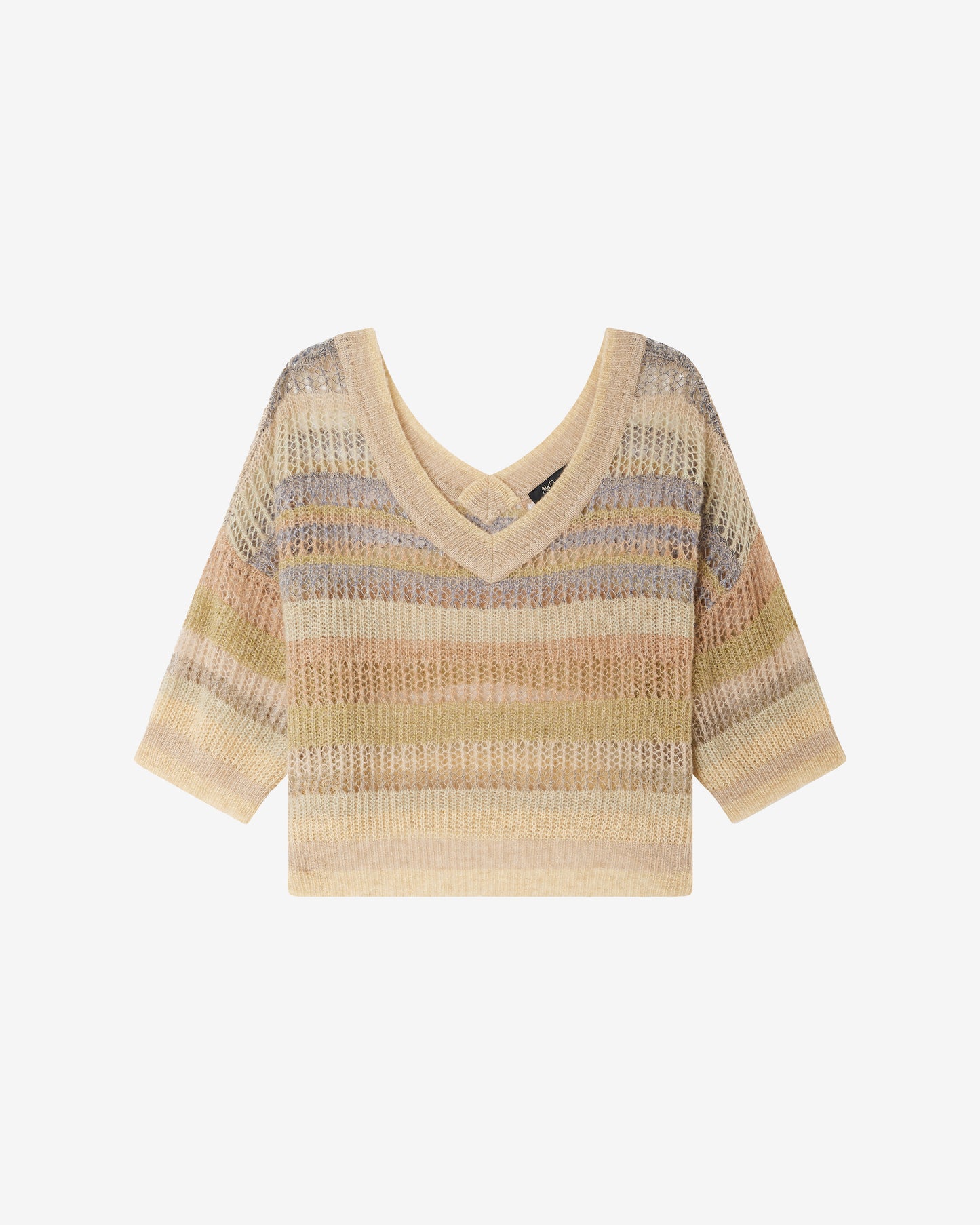 Pull Faika - Beige : Pull court rayé ajouré dans des nuances de beige Mes Demoiselles