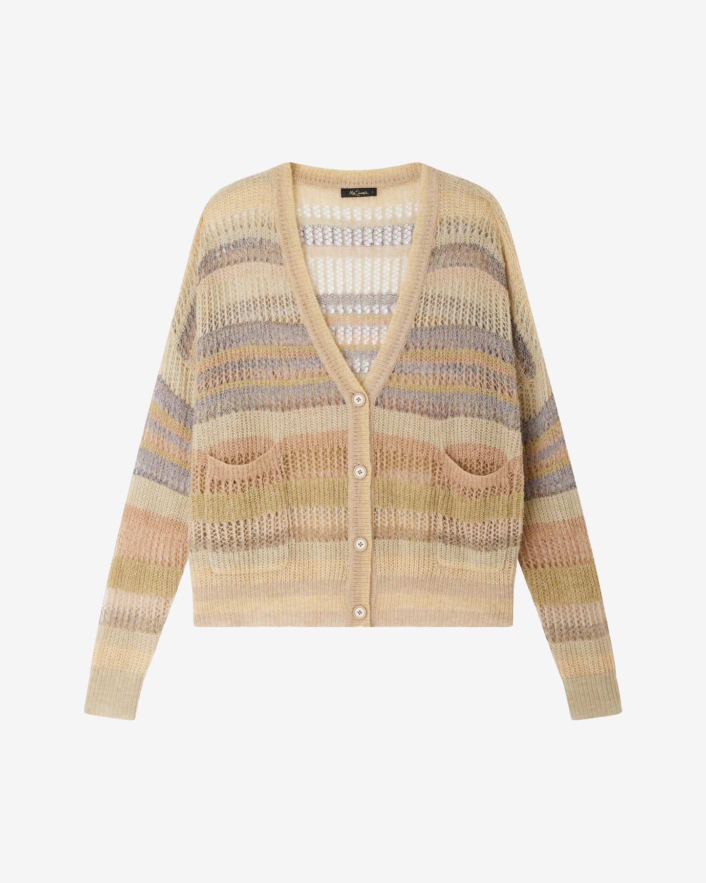 Cardigan Fallord - Beige : Cardigan ajouré à rayures aux nuances beige fondues Mes Demoiselles
